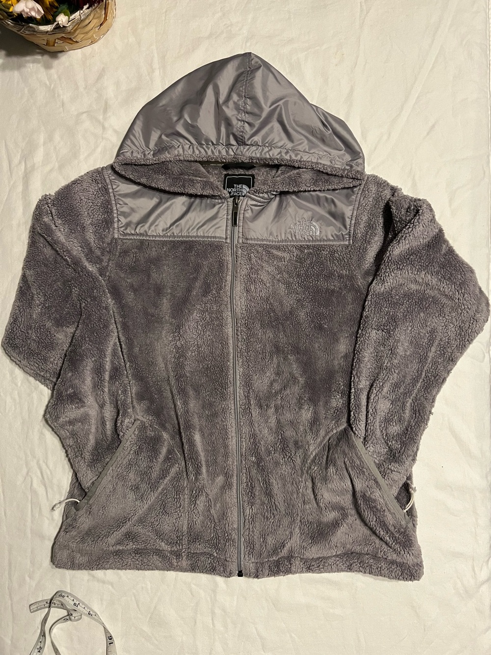 The North Face Kids Gray Hooded Puffer-Trim Fleece Jacket